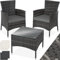 tectake® Poly Rattan Möbel Gartenset mit Wechselbezügen, 2 Stühle und Tisch mit Glasplatte, 2X Outdoor Lounge Sessel mit Armlehne und Gartentisch, Gartenmöbel Set, Balkonmöbel - grau