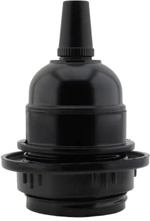 Art Deco Emporium Single E27 Lampholder in Black Bakelite with Shade Ring and Metal Cord Grip for Hanging Light Fittings, Black Ceiling Light Fitting or Pendant Light Fitting