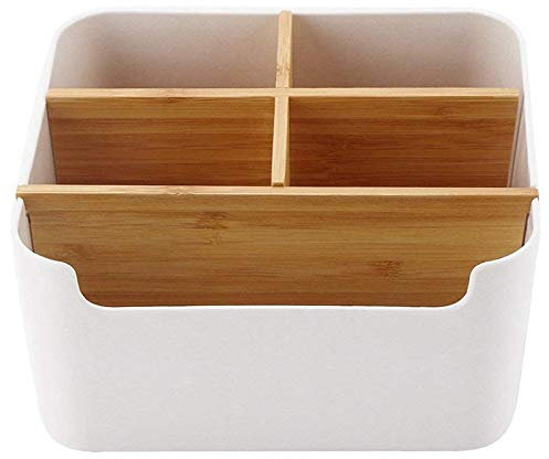 FYBlossom Holz-Desktop-Stift, Schreibtisch-Organizer aus Bambus, multifunktionale Aufbewahrungsbox, Schreibtischzubehör für Stift, Schere, Handy, Notebook, Brille, Fernbedienung, Make-up