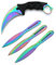 KOSxBO® 4er Messerset Rainbow - 3X Wurfmesser und 1x CSGO Karambit Messer - Gürtelmesser - Taschenmesser - Throwing Knife - Messer mit Scheide - Trainingsmesser
