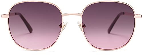 SOJOS Designer Rund Rechteckig Sonnenbrille Flat Verspiegelt Linse Metallrahmen SJ1137 mit Rosa Gold Rahmen/Rosa Graue Verlaufslinsen