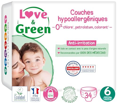 Love & Green Baby-Windeln, hypoallergen, Größe 6 (34 Einheiten)