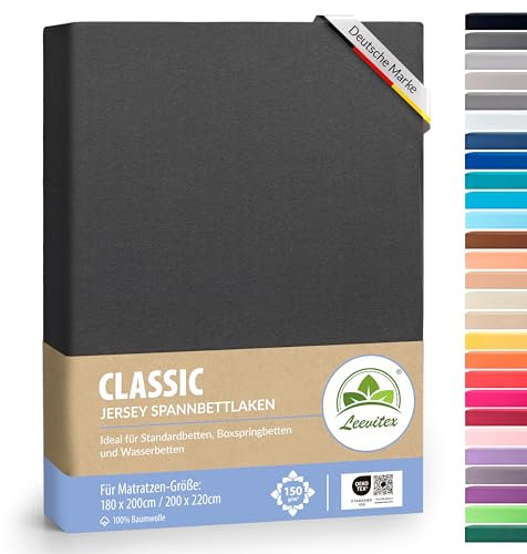 leevitex® Premium Wasserbett & Boxspringbett Spannbettlaken | 100% Baumwolle | 150 g/m² | Markenqualität | Ökotex | 180 x 200 – 200 x 220 cm - Anthrazit Grau