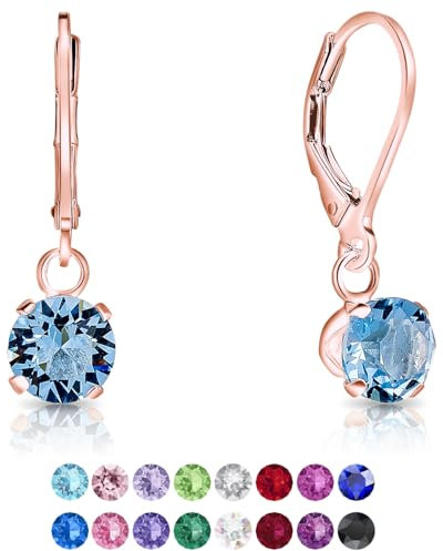 Orecchini Lovli a Monachella - Acquamarina Pendenti in Argento 925 Placcati Oro Rosa 18K - Azzurri e Dorati per Donna