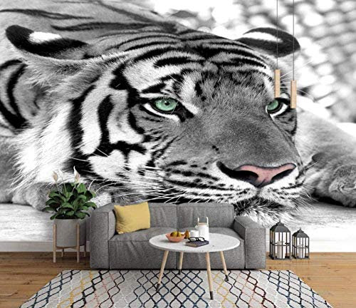 XiuTaiLtd Papier Peint Photo Chambre Animal Moderne Noir Et Blanc Animal Tigre Fond Papier Peint Mural Hôtel Galerie Salle À Manger Art Papier Peint-200x100 CM