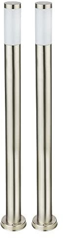 etc-shop Stehleuchte Außen Edelstahl | Gartenlampe, Sockelleuchte, Wegleuchte | Silber| Höhe 110 cm | 2er Set