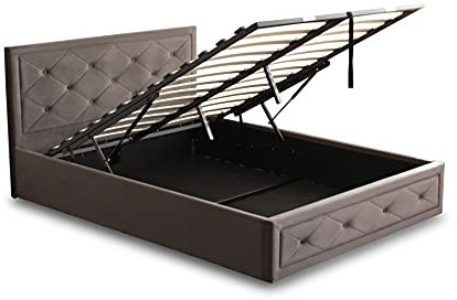 Visco Therapy Frome Ottoman Gas Lift Storage Bed, Velvet Fabric and Sprung Slatted Base (Grey, 4FT6 Double)