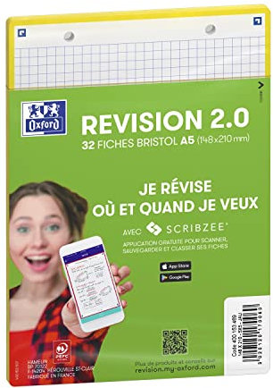 OXFORD Bristol Revision 2.0 Karteikarten, gelocht, 148 x 210 mm, A5, Q5/5, 32 Stück