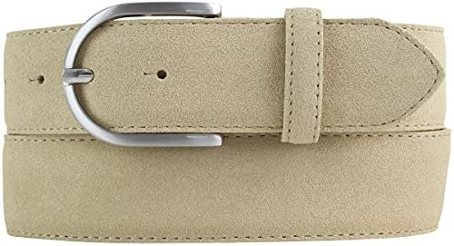 BELTINGER Damen-Gürtel aus Veloursleder 4 cm | Wildleder 40mm Mit Runder Schnalle | Beige 115cm