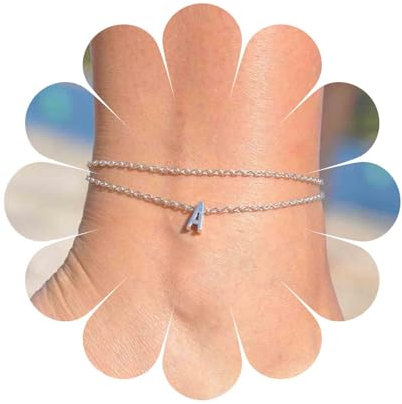 Inilbran Boho Letra A Pulsera Tobillera Capas Inicial A Pulsera Tobillera De Plata Letra A Tobillera Pie De La Cadena Del Alfabeto De La Vendimia Para Las Mujeres Y Las Niñas
