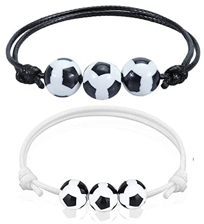HMOOY Baseball Armband, Sport Ball Charm Armband Verstellbares Rugby Fußball Basketball Perlen Armband Inspirierende Team Armband Einstellbar Kordel Geflochtenes Armband für Männer (Soccer)