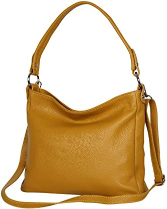 AmbraModa GL35 - Damen Handtasche Schultertasche Umhängetasche aus genarbtem Rindsleder (Senfgelb)