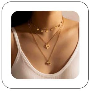 Dervivea Bohemia Layered Choker Halskette Dangle Coin Halskette Kette Palm Leaf Halskette Gold Elefant Anhänger Halskette Kette Schmuck für Frauen und Mädchen