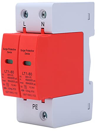 Yuecoom DC Surge Protector, High Accuracy 2P Surge Protective Device, 40KA To 80KA House Voltage Surge Arrester Protective Device AC 385V for Rv Home Lightning Protection System DIN Rail Mount