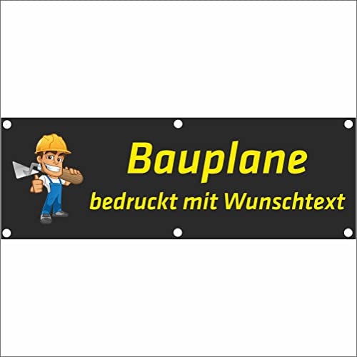 Indigos UG - Plane wasserdicht Gerüstplane Maurer - 150x50 cm - mit Wunschtext & Foto - Banner für Baustelle, Garten, Zaun, Konzert, Gerüst - Saum - Ösen - bedruckt