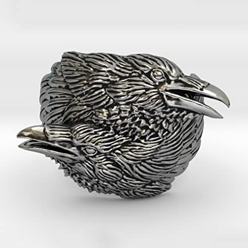 MAYIYAHO Vintage Männer Wikinger Nordische Mythologie Zwei verschlungene Raben Ring Silber Farbe Odin Krähe Karbid Ringe Nordisches Amulett Schmuck