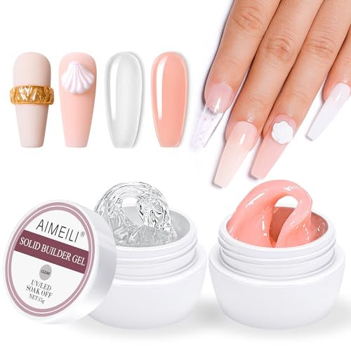 AIMEILI Solid Sculpture Builder Gel for Nails, Clear Nude Hard Gel Nail Extension Gel UV LED for Nails, Nail Carving Gel, Rhinestones Glue Gel for Nail Art Salon Home Use 2X15g)