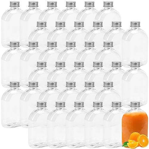 ZEONHEI 36 Pack 200ml 7oz Plastic Juice Bottles with Aluminum Lids, Clear Screw Top Empty Drink Bottles Smoothie Bottle, Reusable Juice Bottle for Juicing, Milk, Homemade Beverages