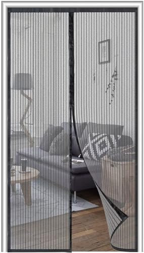 Upgraded Moustiquaire Porte Magnétique 70x210cm,32 Puissants Aimants,Moustiquaire Porte Fenetre,Fermeture Automatique,Maillage crypté Installation sans Outil,Noir