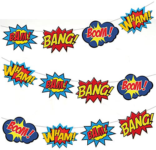 AK Giftshop Callout Superhero Speech Bubble Bunting Party Decorations - 12pcs / 2.5m Ribbon