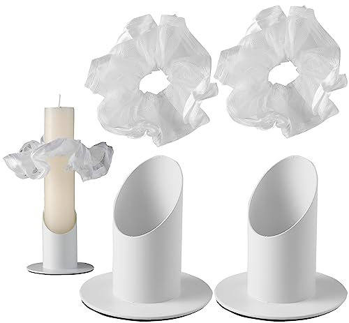 XIAONIU 2 Stück Kerzenständer Weiß Kommunionkerze 4cm aus Metall + Tropfschutz für Taufkerze; für Kommunionkerze, Stabkerze, Stumpenkerze, Tafelkerze, Traukerze, Trauerkerze (Metall Weiß
