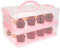 AKOLAFE Cake Carrier Stackable Cupcake Carrier with Handle, 2 Tire Cup Cake Holder Box Muffin Cake Holder Plastic Clear Storage Container Basket Courier with Handle Holds 24 Cakes, Pink