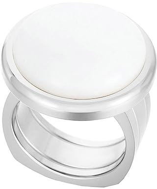 Beydodo Edelstahl Ringe Frauen, Ring Personalisiert Breit mit Weiß Naturstein Siegelring Partnerringe Damen Ringe Silber Nickelfrei Gr.52 (16.6)