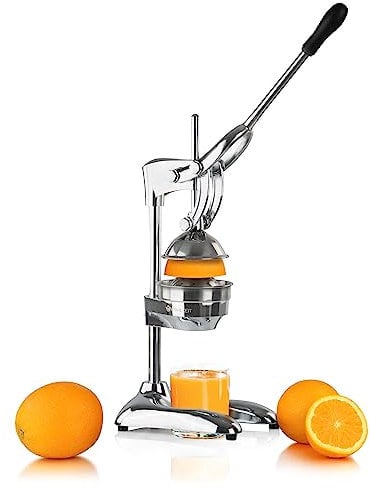 Mahlzeit Edelstahl Saftpresse manuell | Hebel Zitruspresse | Handpresse, Fruchtsaftpresse, Orangenpresse, Zitronenpresse für mehr Saft | Entsafter für Orangen, Zitronen, Limetten (Silber)