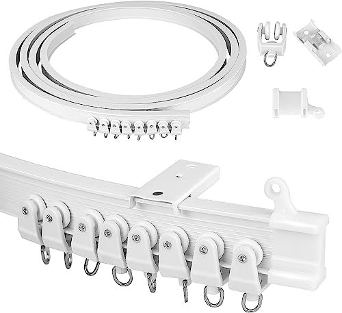 Trintion Bendable Curtain Track Flexible Ceiling Curtain Track Glider Rail White Ceiling Curved Curtain Rail 3 Meters (9.8FT) for Bay Windows RV Room Divider Straight Curtain Rail with Fittings