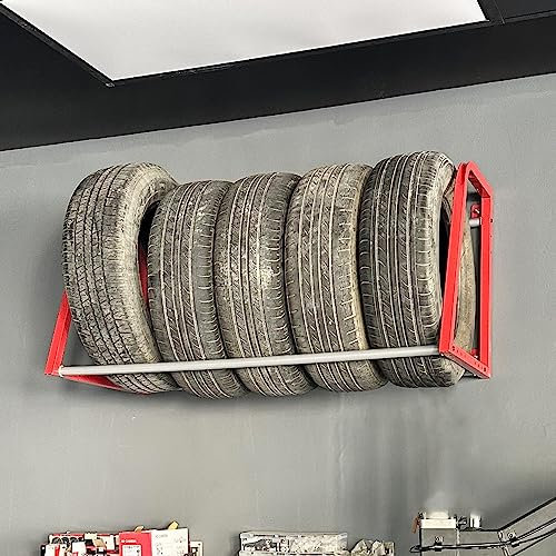 CMYUN Reifenregal Hängendes Wandreifenspeichergestell, Verstellbare Reifenregale aus Metall mit Beschlägen, Robuster Felgenreifenhalter für Die Wandmontage In Der Garage