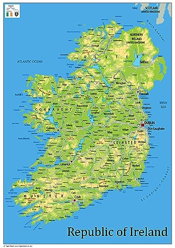 Physische Karte Irlands – The Oxford Collection – Größe A2 – Papier laminiert