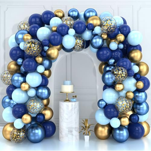 177pcs Blue Balloons Arch Kit - Navy Blue Balloon Gold Balloon Garland Kit With Confetti Balloon, Blue Birthday Balloons, Diy Ballon Arch For Boy Men Birthday Party Decorations Baby Shoower Wedding