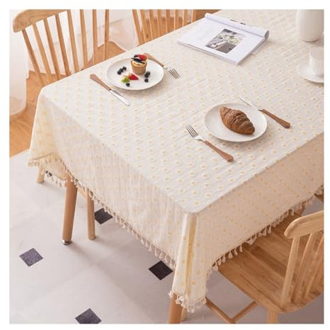KnSam Tischwäsche 40x60CM, Blumen Gestickt mit Quaste Tischdecke Baumwolle Geburtstag Tischdeko Junge Fleckschutz Schmutzabweisend für Wohnzimmer, Esszimmer, Balkon, Garten, Beige Gelb