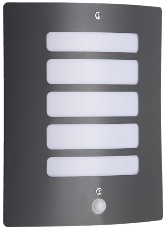 Lightbox Basic Außen Wandlampe | 29 x 23 cm | dunkelgraue Outdoor | Basic Außen Wandlampe | 29 x 23 cm | dunkelgraue Outdoor Wandleuchte mit matter Kunststoff Abdeckung & Bewegungsmelder |