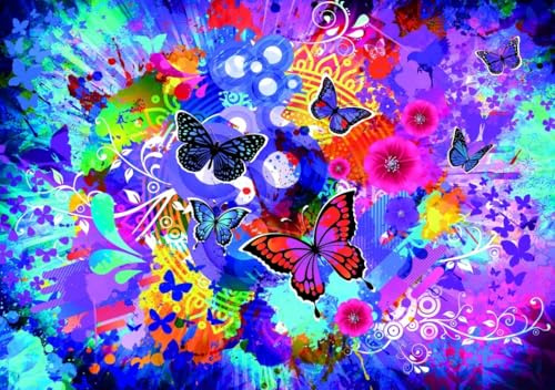 Puzzle 1500 Teile - Bunte Blumen und Schmetterlinge