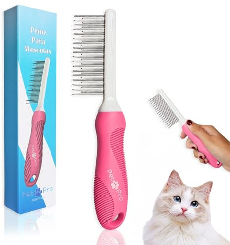 Pet Pro Peigne chat ou peigne chien avec manche confortable, peigne pour chien à poil court et peigne chat poil long, peigne pour chat et animaux pour éliminer les nœuds et les enchevêtrements.