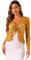 Allegra K Damen Spitzenbolero Langarm Bolero Durchsichtig Rüschensaum Crop Blumen Shrug Gelb M