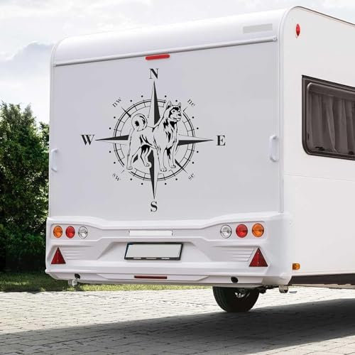 Rakelfix Kompass Akita Inu Aufkleber Hund Hunde Sticker Auto Camper Wohnmobil Caravan Autoaufkleber Wohnwagen Sticker Kompassrose