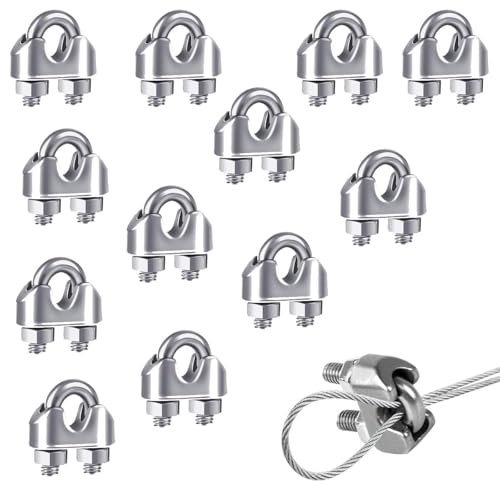 Alrens 12 PCS Serre câbles inox 3mm metal wire clips pour câbles métalliques M3 serre cable acier 3mm U Boulon Clip de câble en Acier Inoxydable