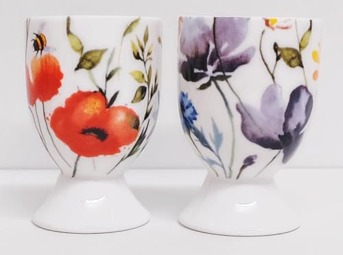 Wildflowers Meadow Egg Cups Set of 2 Fine China Bright Flowers Floral Egg Holders Hand Decorated UK