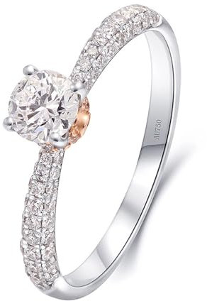 Skcess 18 Karat Weißgold Fingerring Damen Weiß Moissanit Runden, Verlobungsring Solitärring mit 0,4 ct Rundem Moissanit Ring Damen Größe 54 (17.2)
