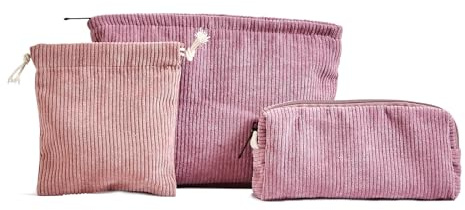 3 stück Kosmetiktasche, schminktasche klein,reißverschlüsse,kordsamt Kosmetiktasche Cord,travel Cosmetic Organizer für Damen mädchen,rosa