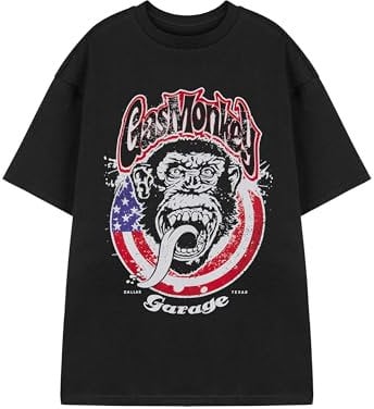 Gas Monkey Herren T-Shirt | American Garage Kurzarm-Grafik-T-Shirt für Erwachsene in Schwarz | Distressed Splatter Classic Logo Texas Casual Fit Bekleidungsoberteil | GMG-Auto-Merchandise-Geschenk
