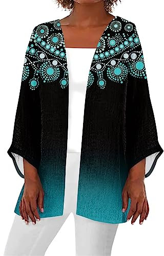 SCBFDI Coprispalle Donna, Donna Cardigan Leggero Hawaii Grafica Floreale Fronte Aperto Cardigan Cropped Plus Drappeggiato Lungo Trench Spolverino, Giacca Estiva Cardigan Casual