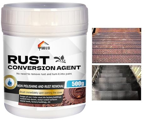 Rostverkapselungsfarbe, 500 ml, Rostumwandler, Metallgrundierung, hochwirksamer Rostumwandler auf Wasserbasis für Metall, Fußballtor, Traktor, Kühlergrill, Tür, Auto,