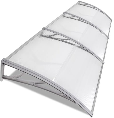 Door Canopy, Front Door Canopy Outdoor Waterproof Canopies Awning Window Garden Patio Porch Canopy Rain Shelter Cover Polycarbonate Roofing Sheet UV Protection 270 x 98.5cm Grey