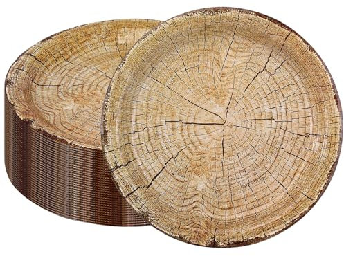 CEILIWEN Pack of 100 Wood Effect Paper Plates, 9'' Brown Paper Plates Woodland Themed Party Decorations, Cowboy Party Paper Plates for Country and Western Party Decorations (Wood Effect 01-100PCS)