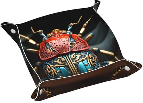 BROLEO Bunte Käfer-Drucke, doppelseitiges Leder-Ablagetablett, leicht zu reinigen, für ordentliche Schlüssel, Uhren, Make-up und andere kleine Gegenstände. Größe M