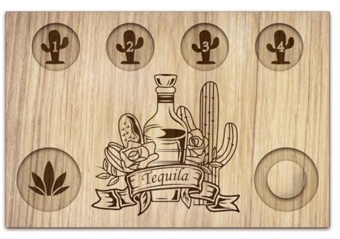 BENECREAT Rose Catus Drink Tequila Shot Glass, Wooden Shot Glass Tray, Rectangular Glass Holder with Salt Rim Glass Set for Restaurant, Bar, Party, Family Gathering, 7.87x11.8 Inch