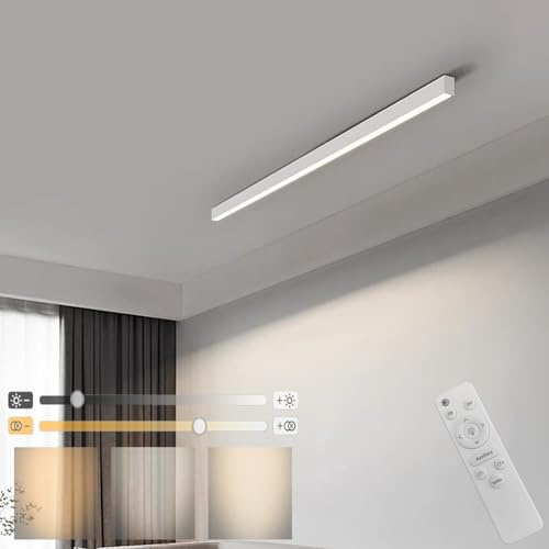 GZZBMY Modern Dimmbar LED Deckenleuchte Panel mit Fernbedienung Wohnzimmerlampe Lang Bürolampe Decke Super Deckenpanel Lampe Starker Leuchtkraft Licht für Küche Schlafzimmer 200CM (Weiß,150CM)
